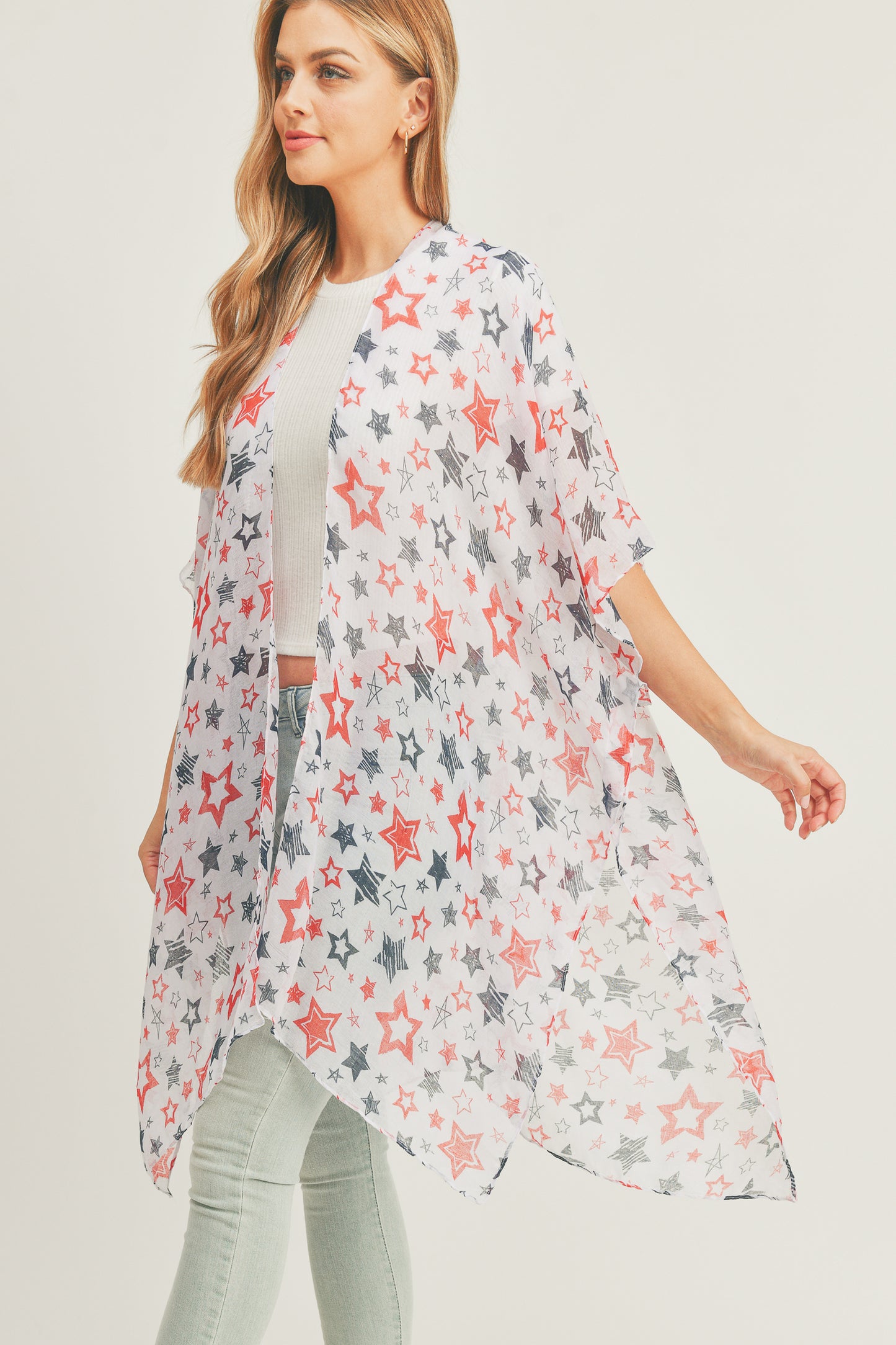 Lightweight Multi Star Print Kimono