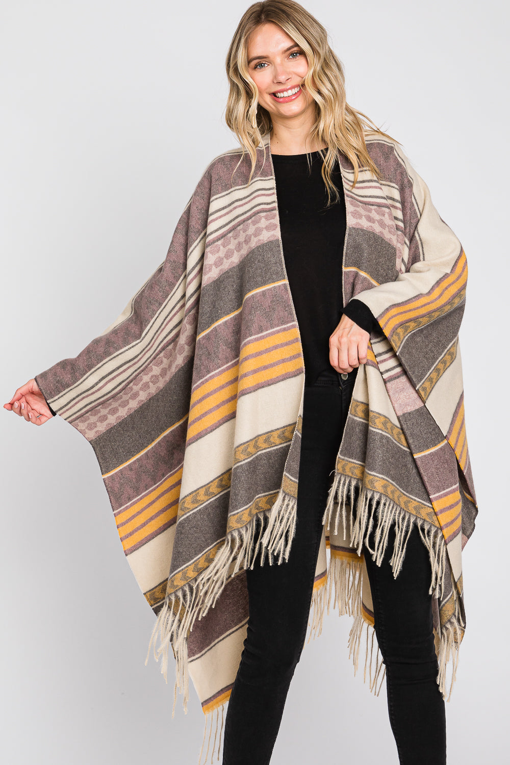Aztec Pattern Fringe Ruana