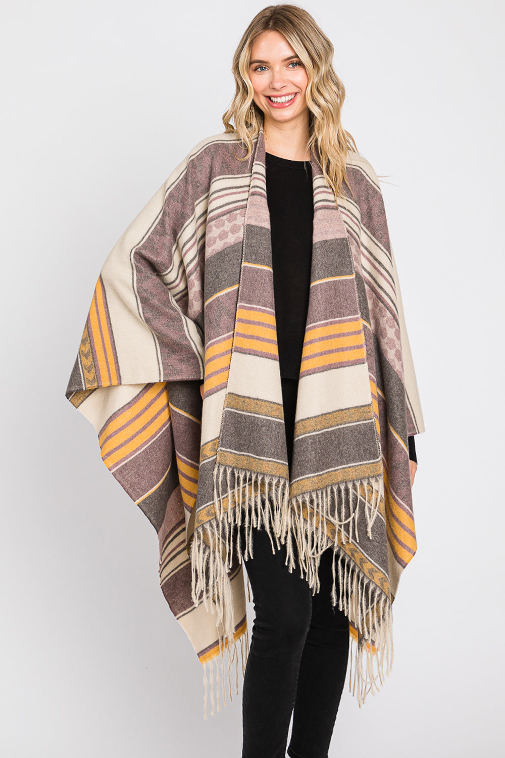 Aztec Pattern Fringe Ruana