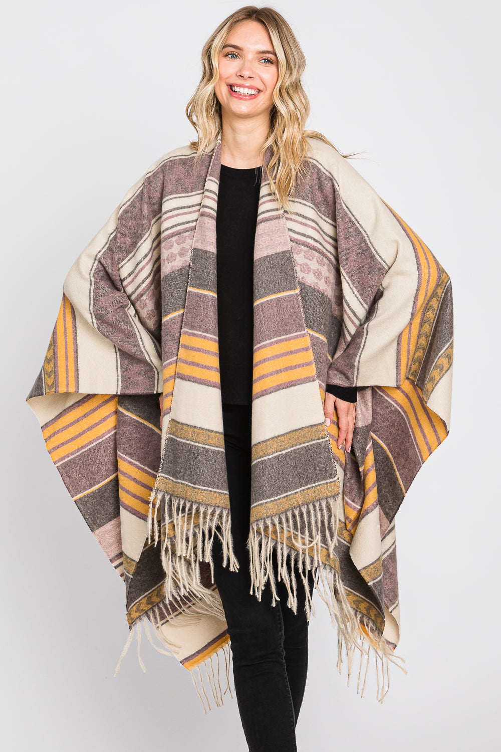 Aztec Pattern Fringe Ruana