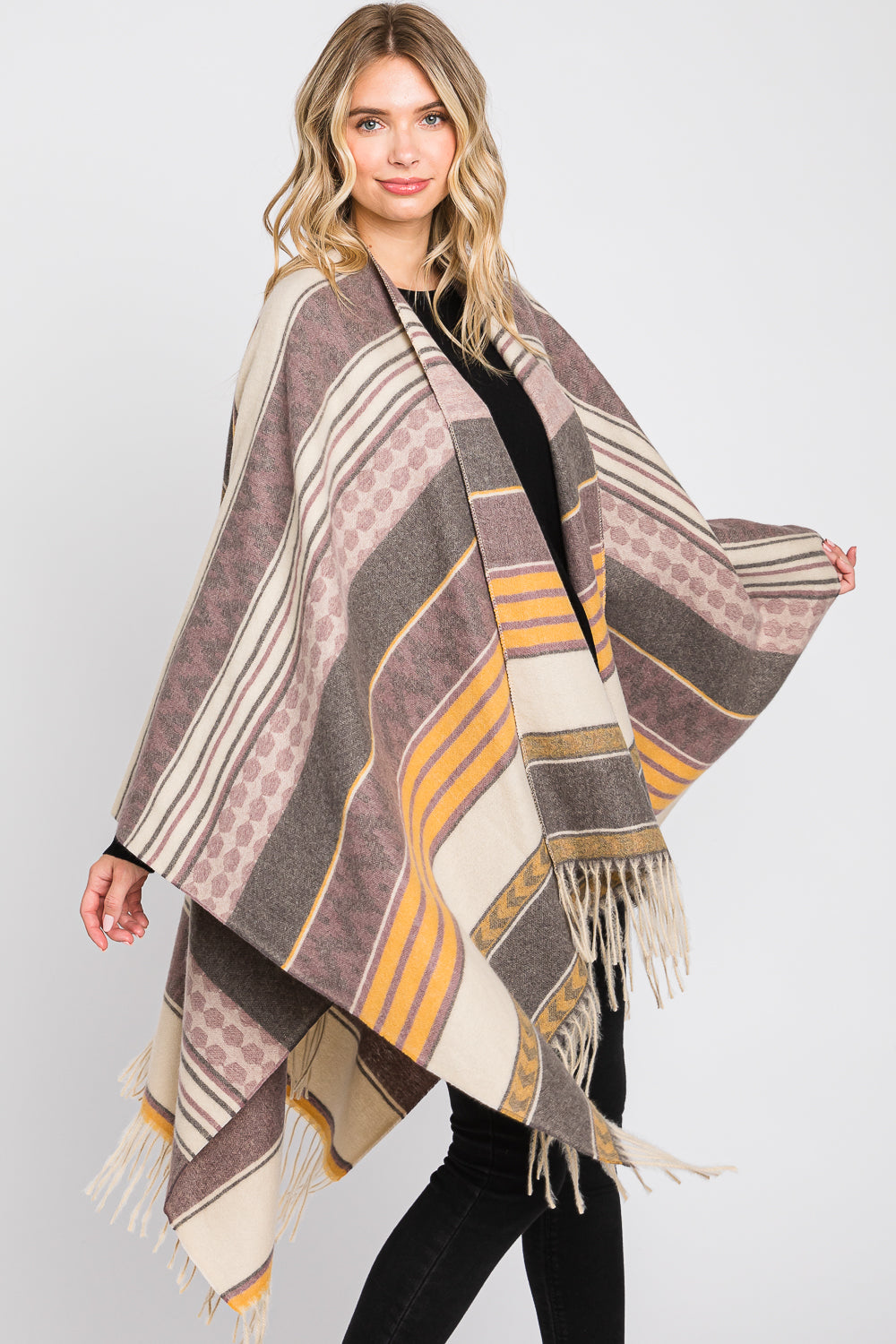Aztec Pattern Fringe Ruana