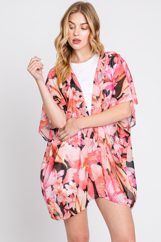Lightweight Floral Print Beach Cover-Up
