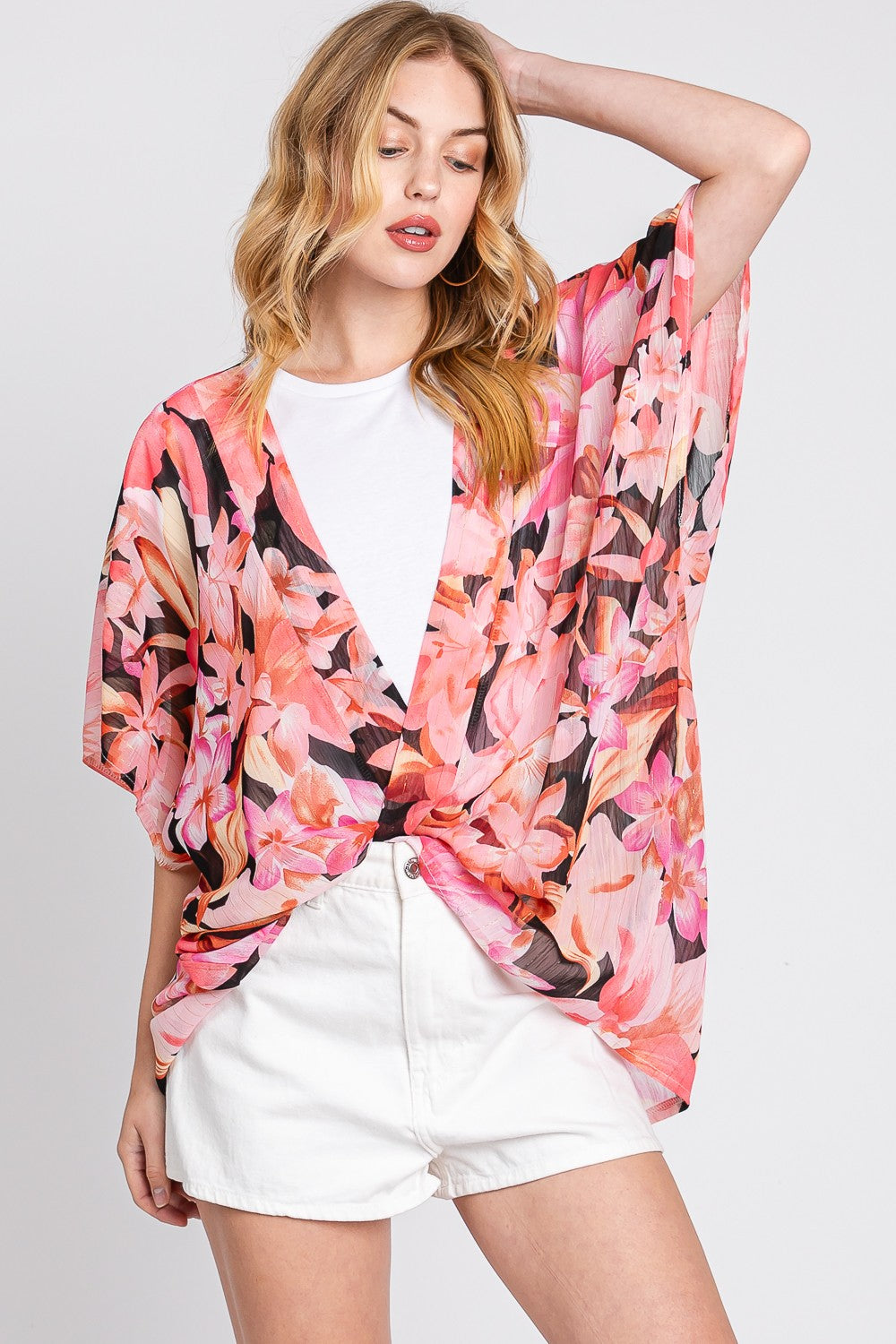 Lightweight Floral Print Beach Cover-Up