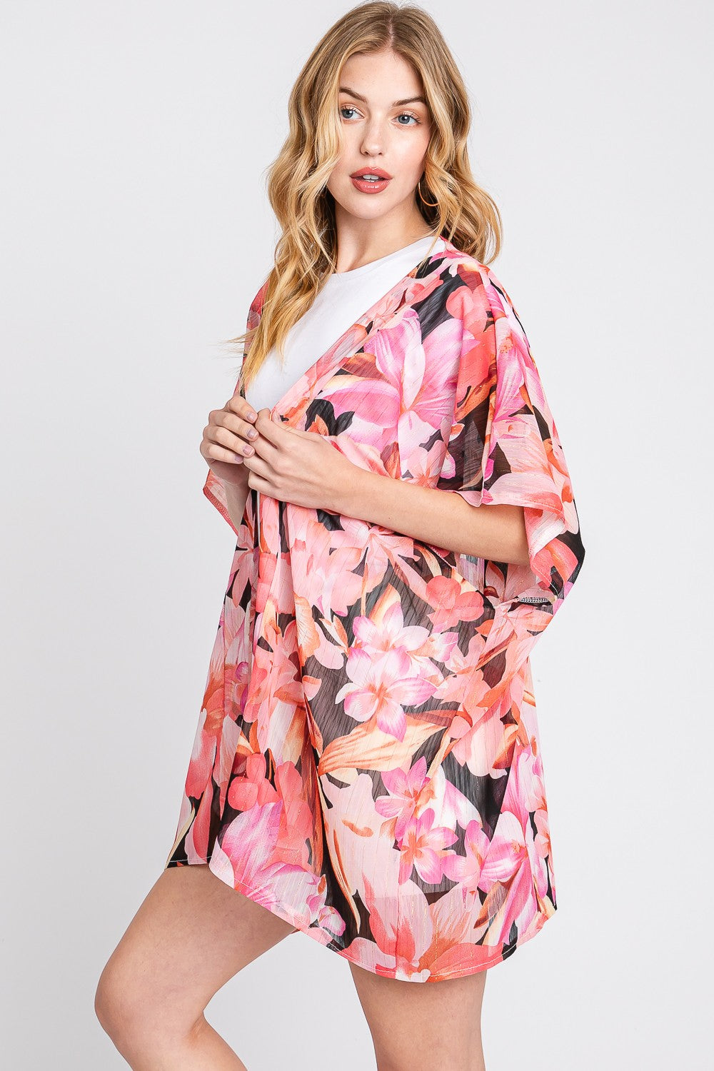Lightweight Floral Print Beach Cover-Up