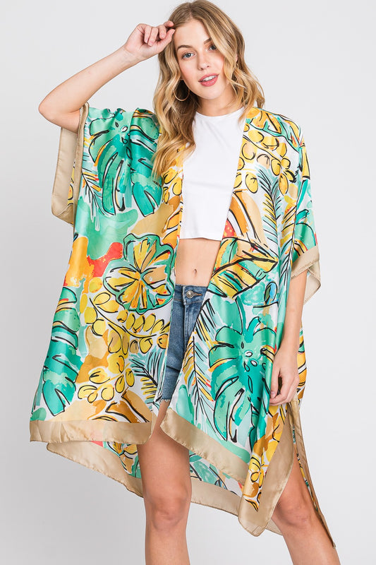 Hand Drawn Watercolor Tropical Leaves Kimono