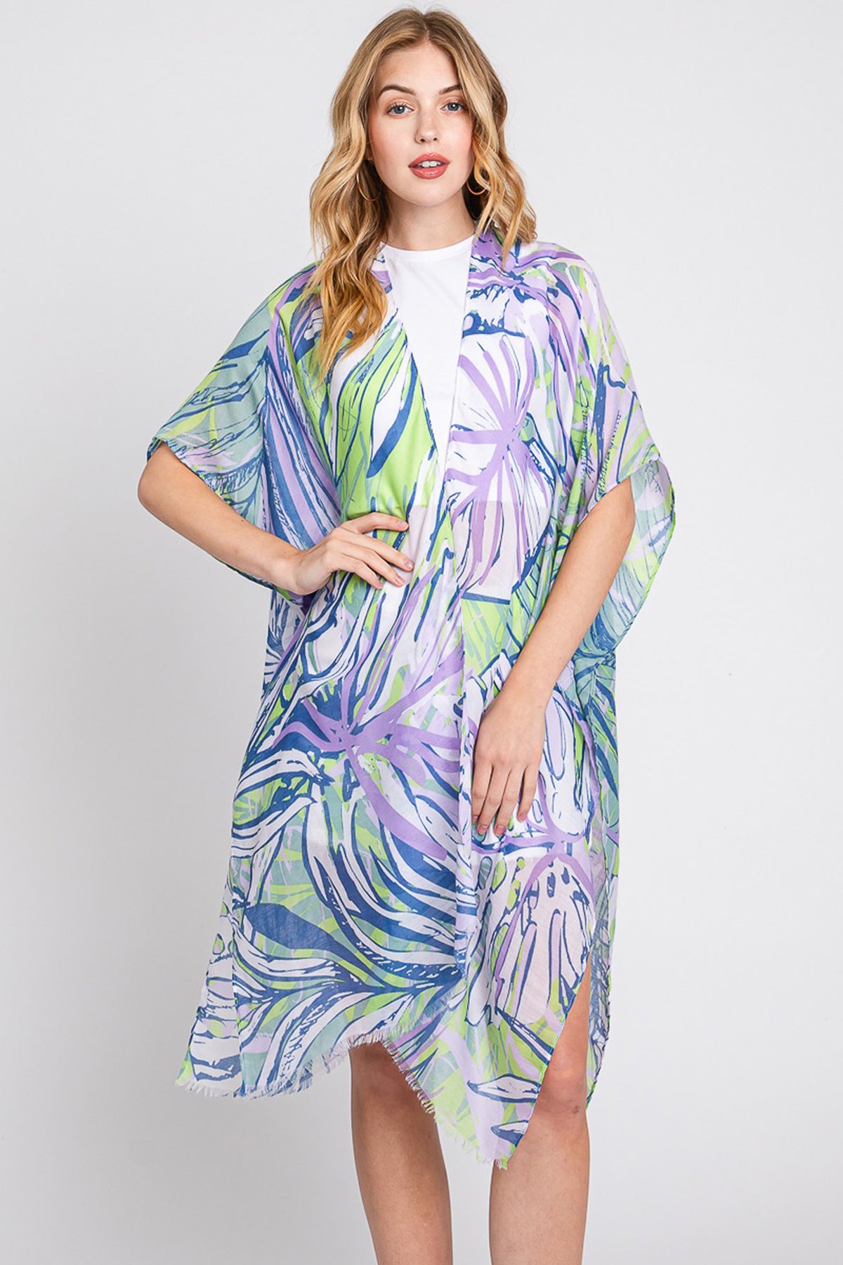 Hand Drawn Tropical Leaves Kimono