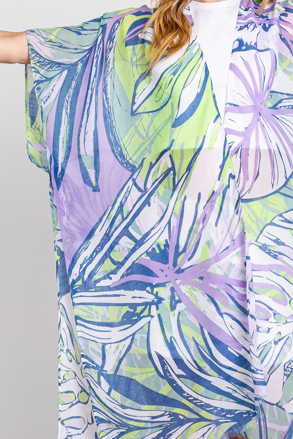 Hand Drawn Tropical Leaves Kimono