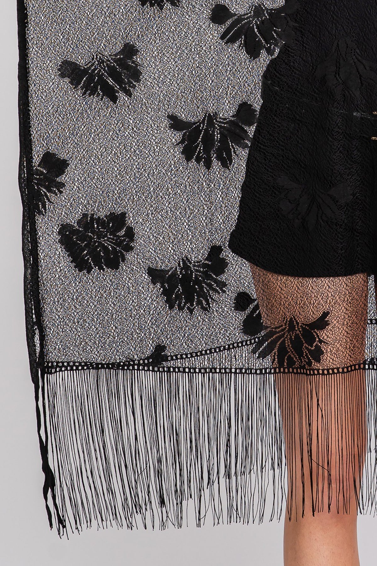 Floral Lace Poncho With Tassel
