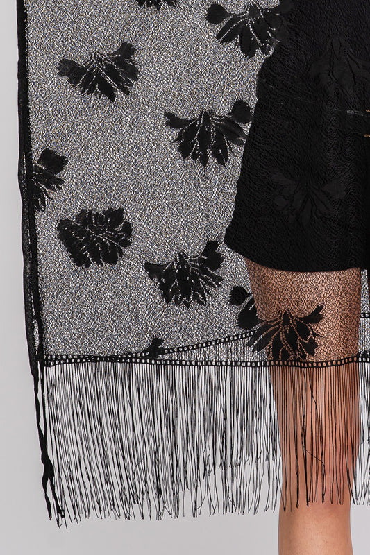 Floral Lace Poncho With Tassel