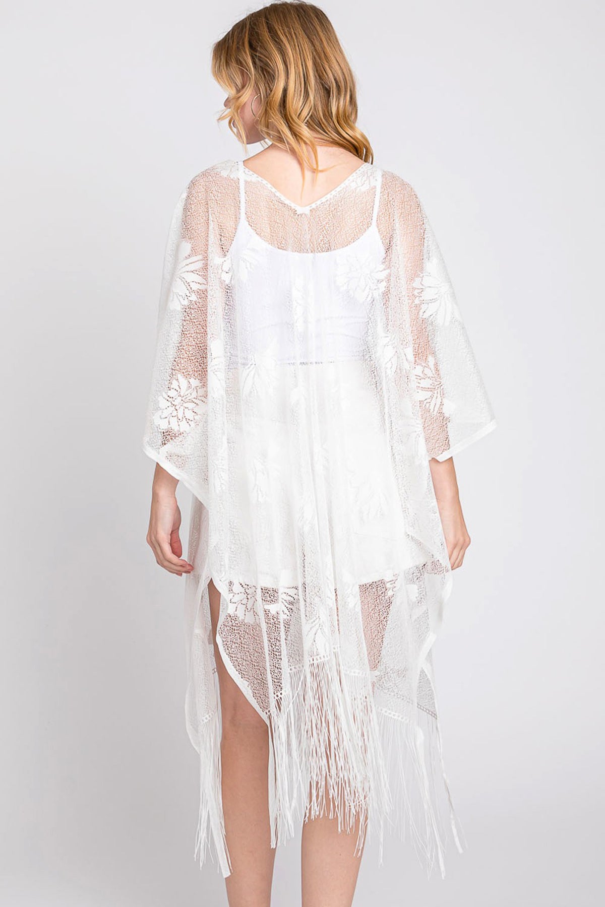 Floral Lace Poncho With Tassel