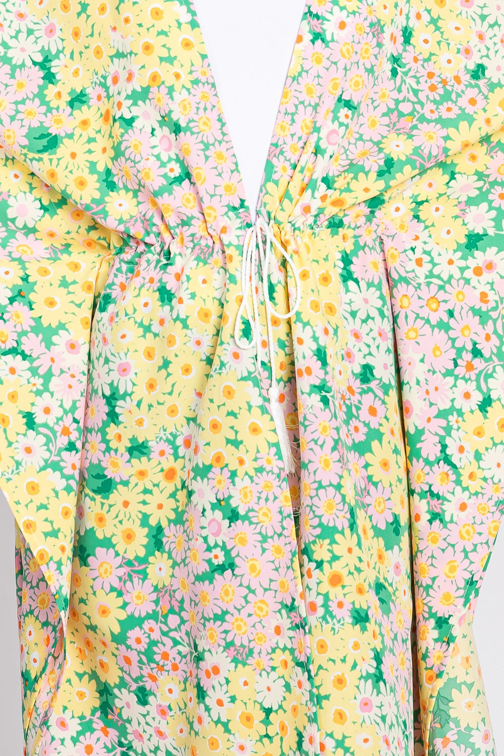 Flower Print Self-Tie Drawstring Open Front Cover- Up