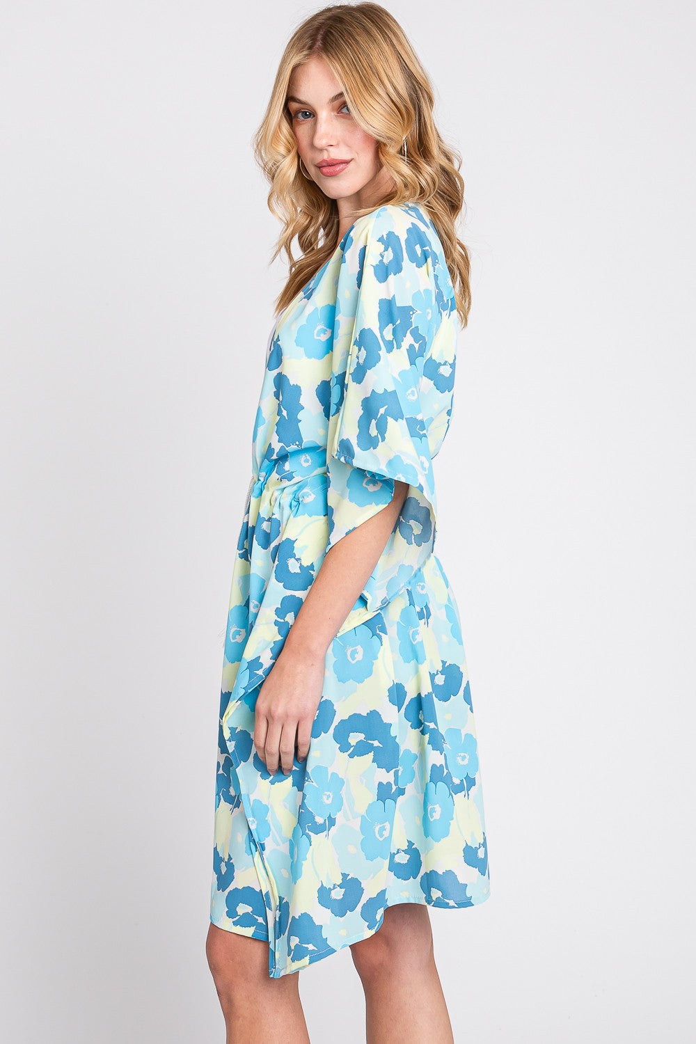 Flower Print Self-Tie Drawstring Open Front Cover-Up