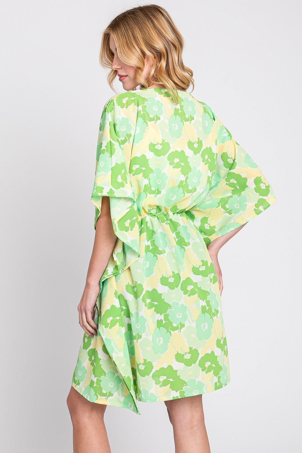 Flower Print Self-Tie Drawstring Open Front Cover-Up