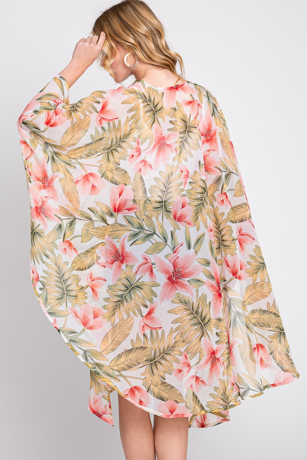 Tropical Leaves Print Shawl Cover-Up