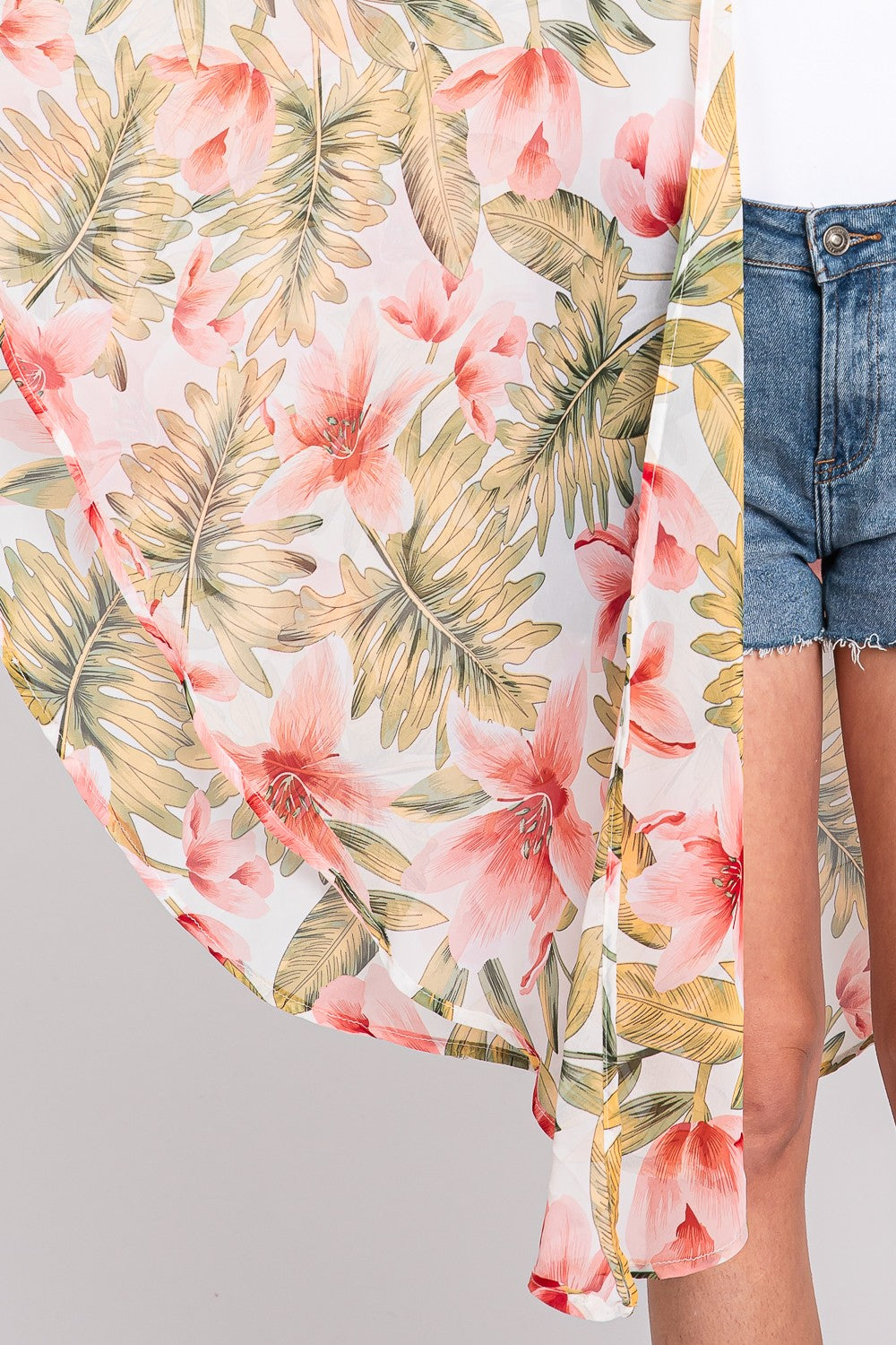 Tropical Leaves Print Shawl Cover-Up