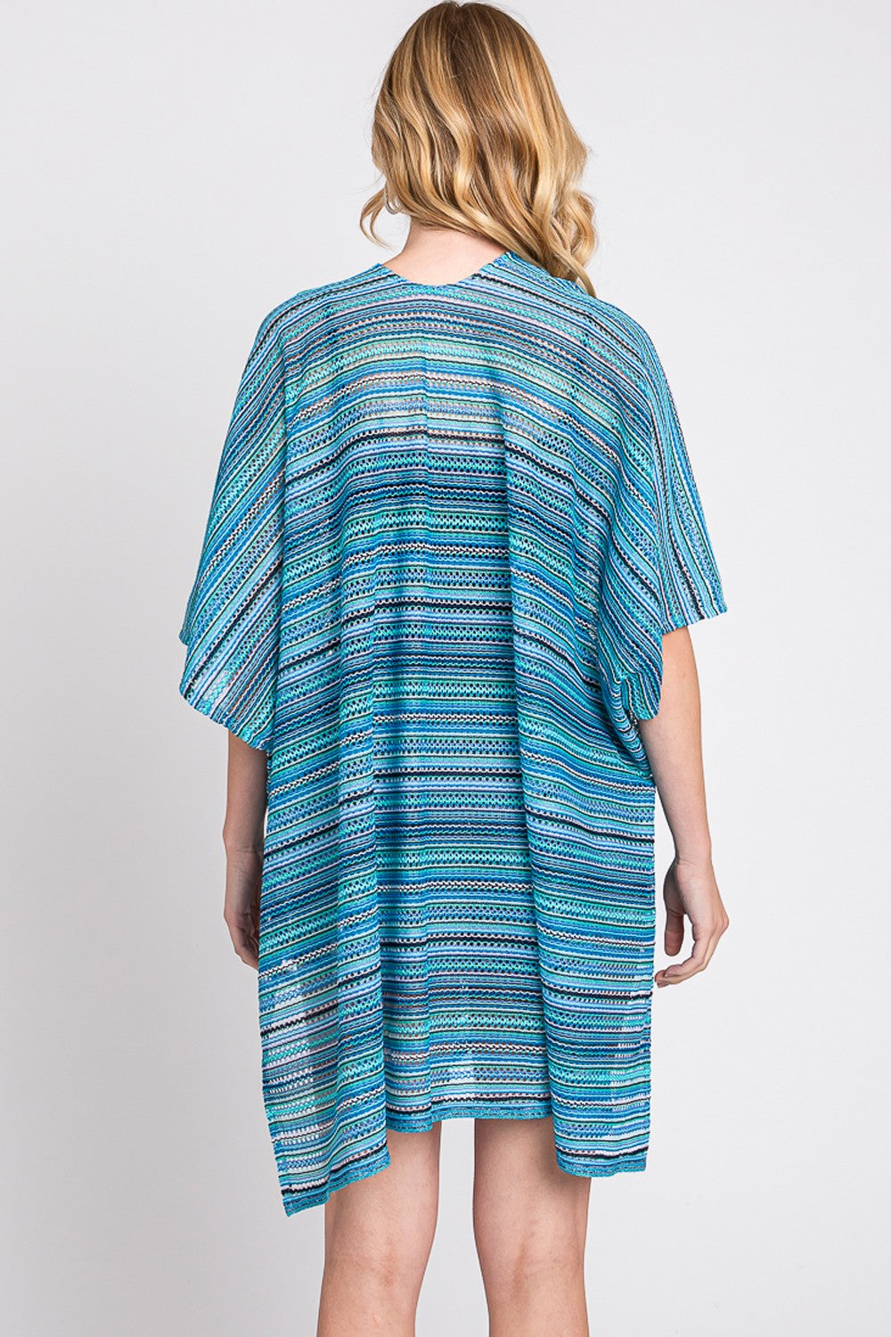 Multi Color Stripe Crochet Open Front Cover-Up