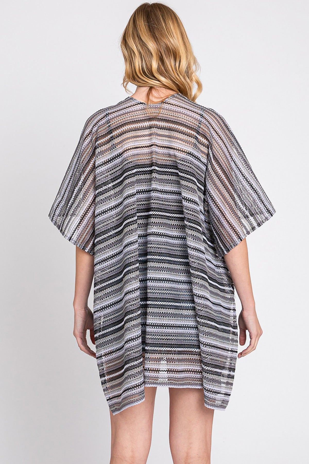 Multi Color Stripe Crochet Open Front Cover-Up
