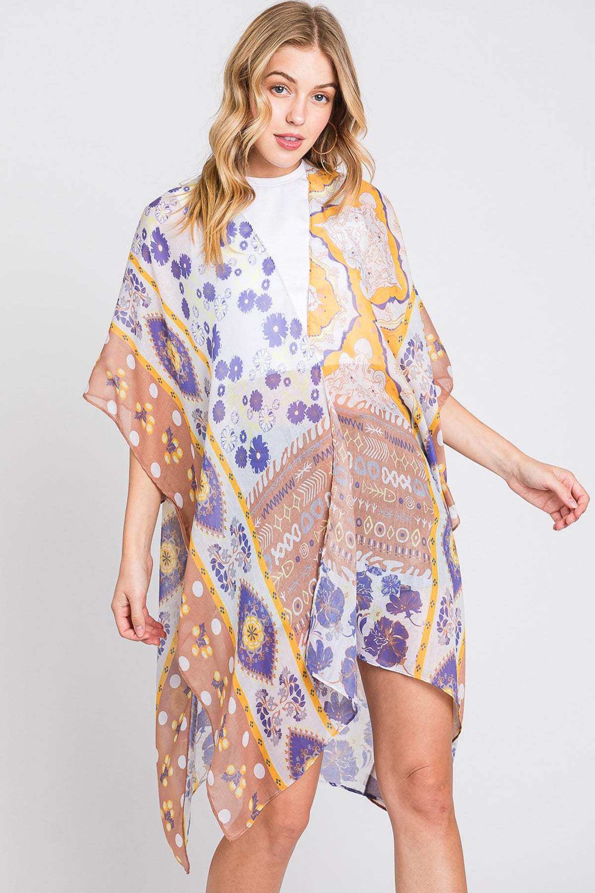 Flowy Boho Flower Print Kimono