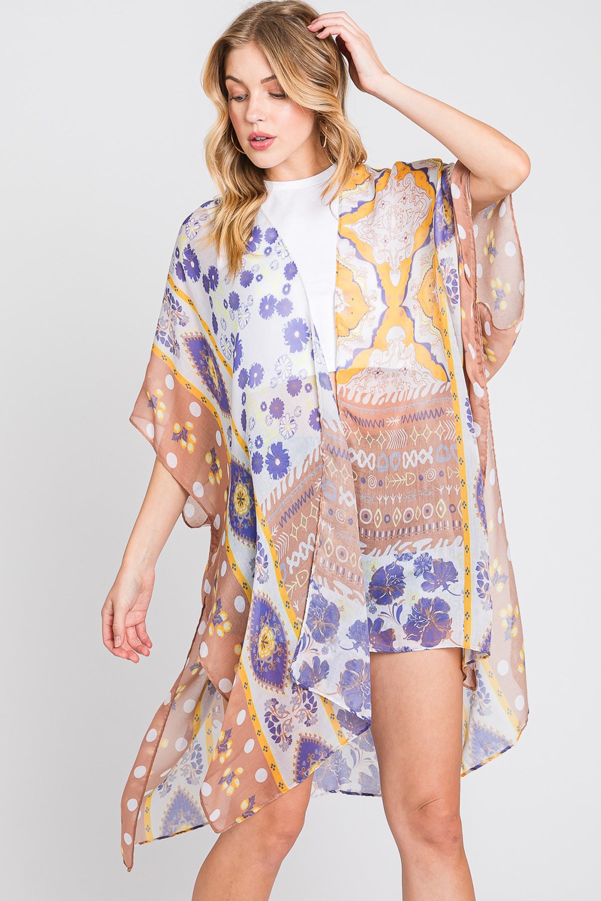 Flowy Boho Flower Print Kimono