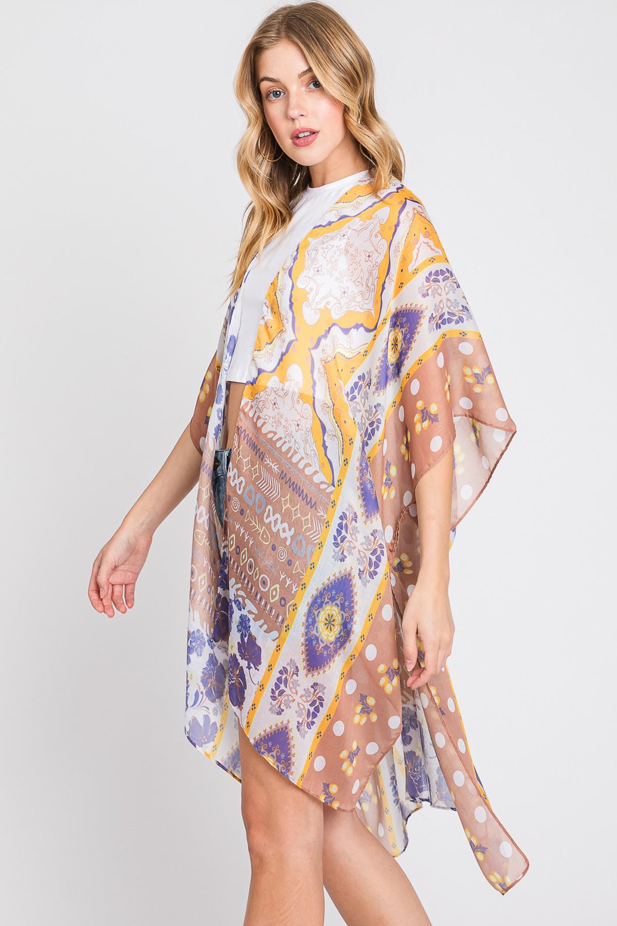 Flowy Boho Flower Print Kimono