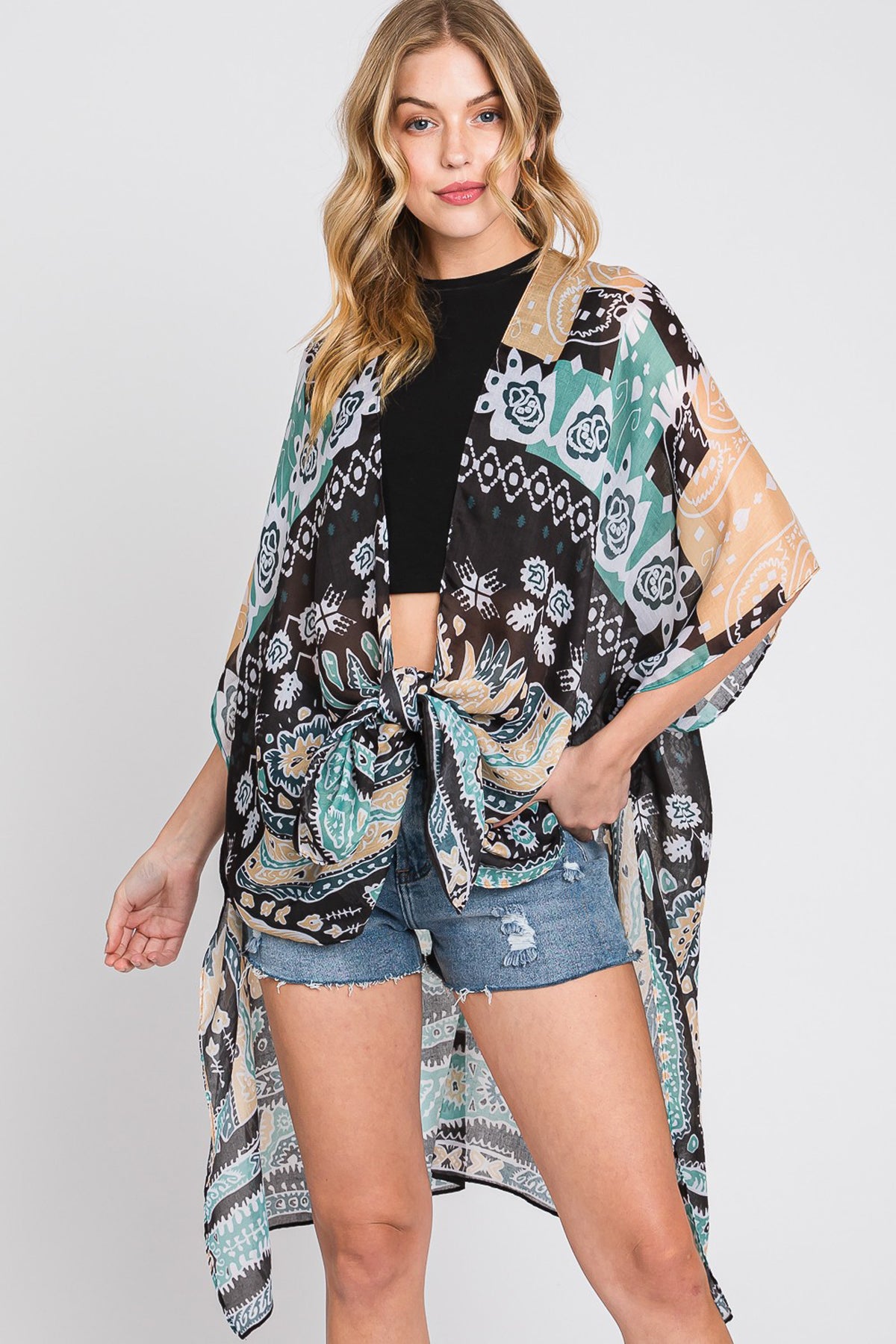 Stylish Geometric Boho Print Fashion Kimono