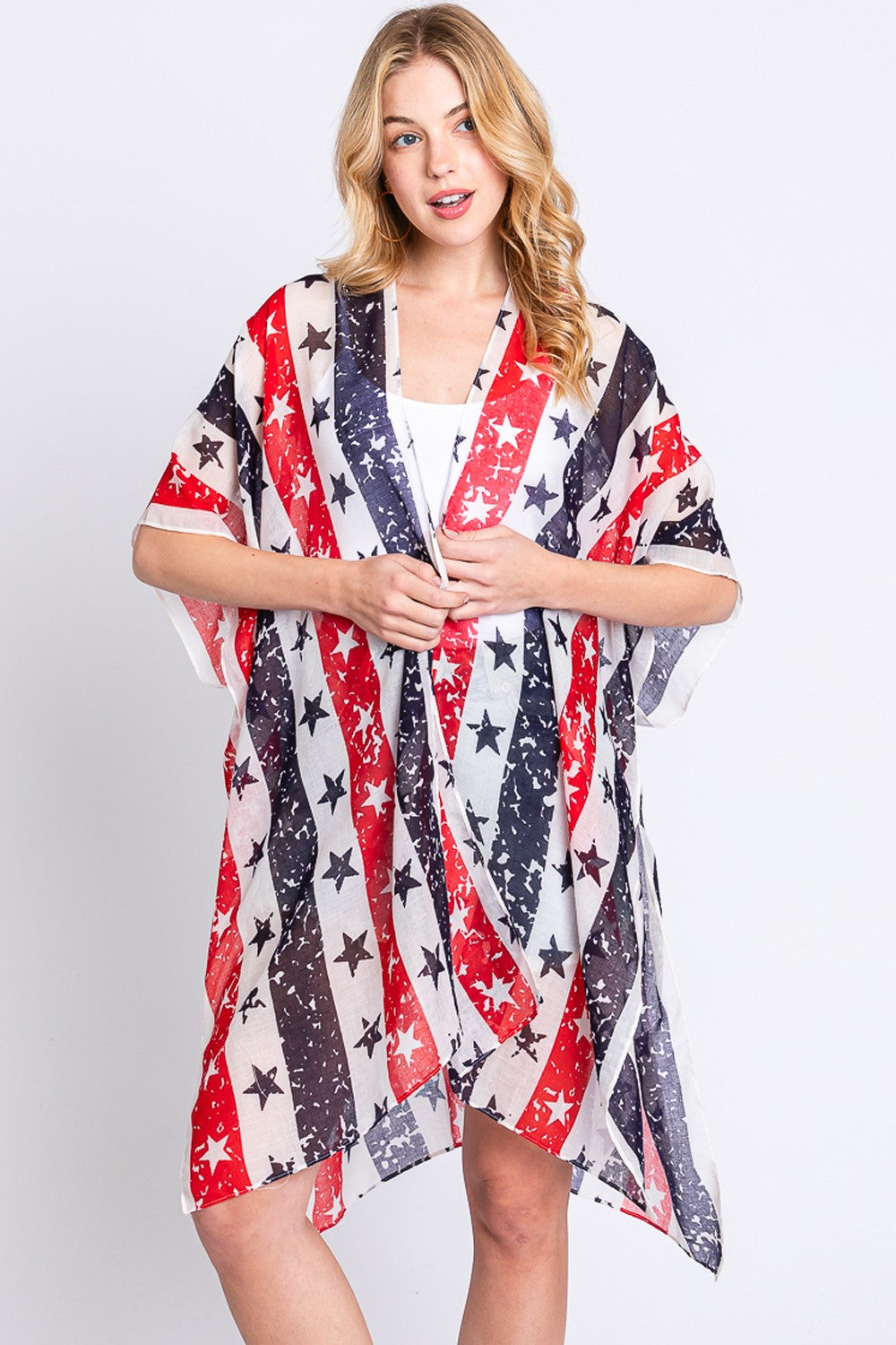 American Flag Star Print Kimono
