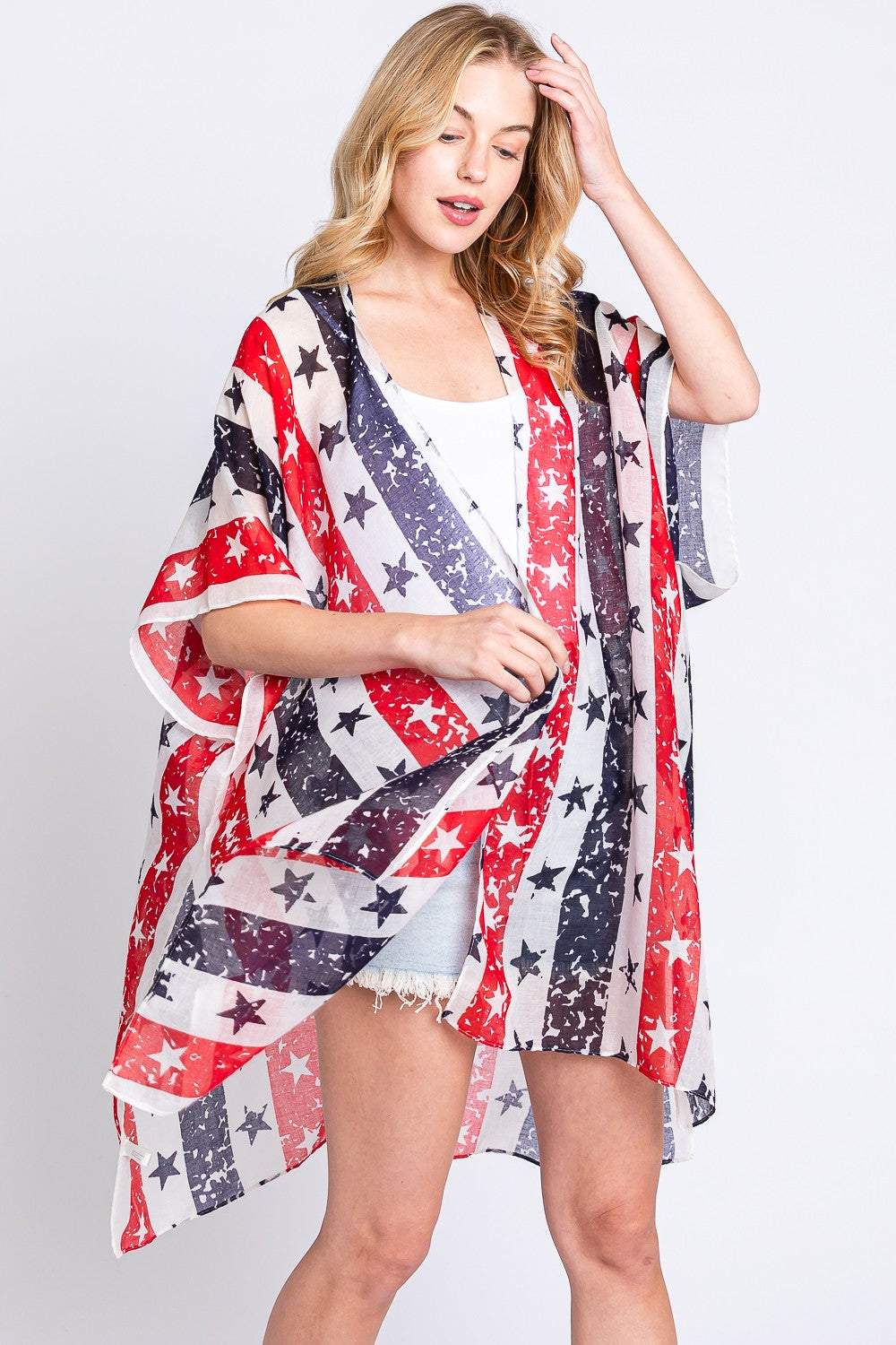 American Flag Star Print Kimono