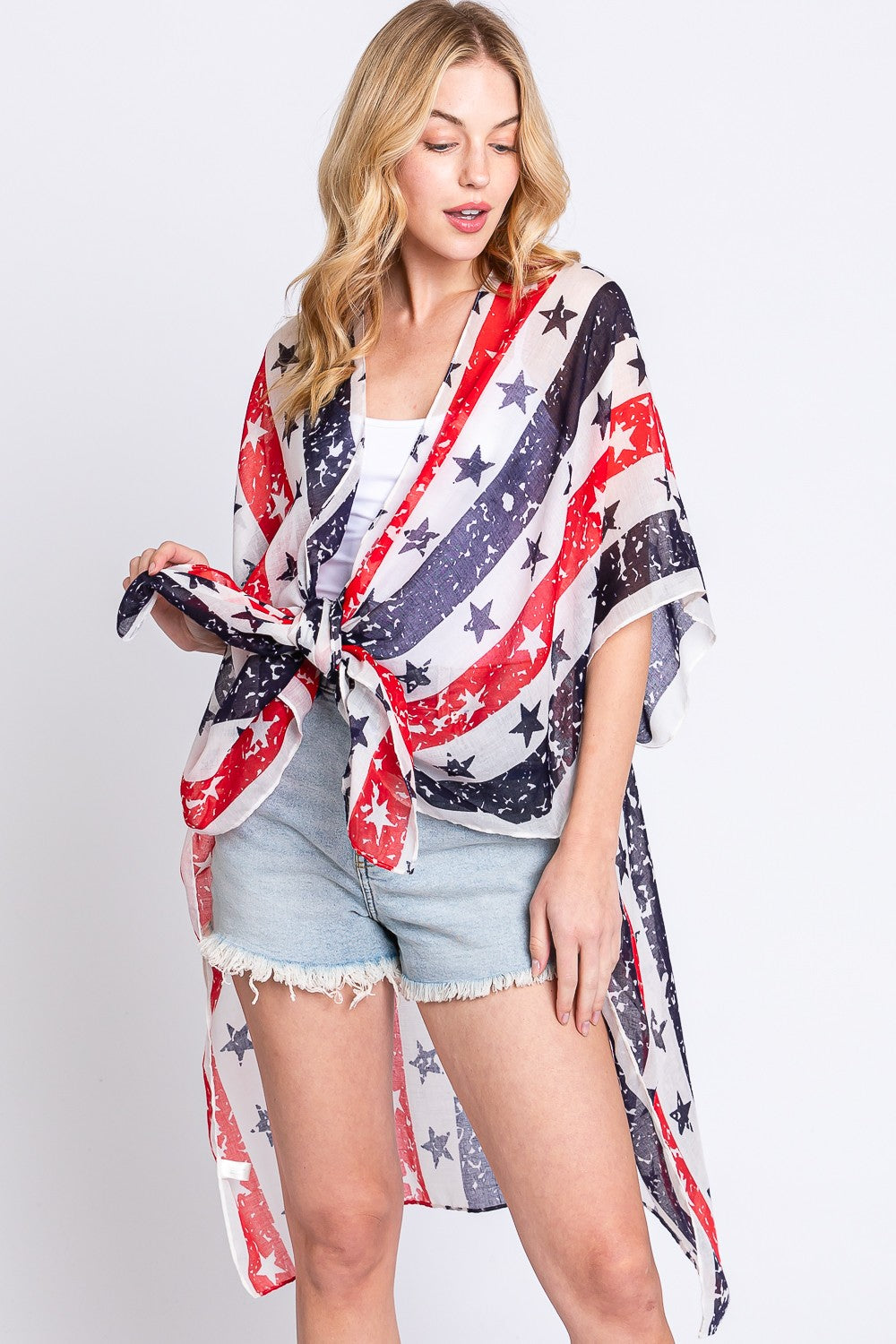 American Flag Star Print Kimono