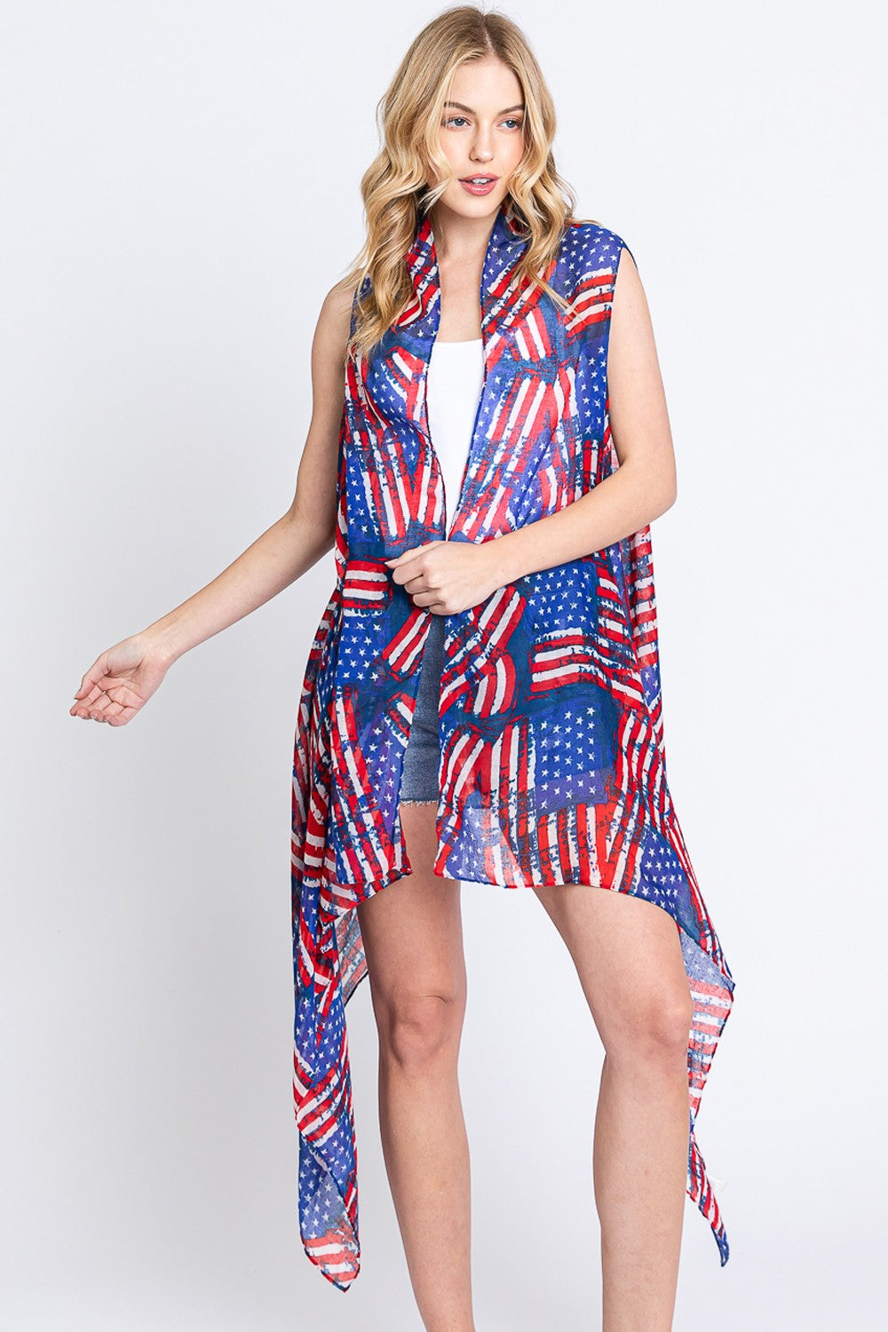 Semi See-through American Flag Print Vest