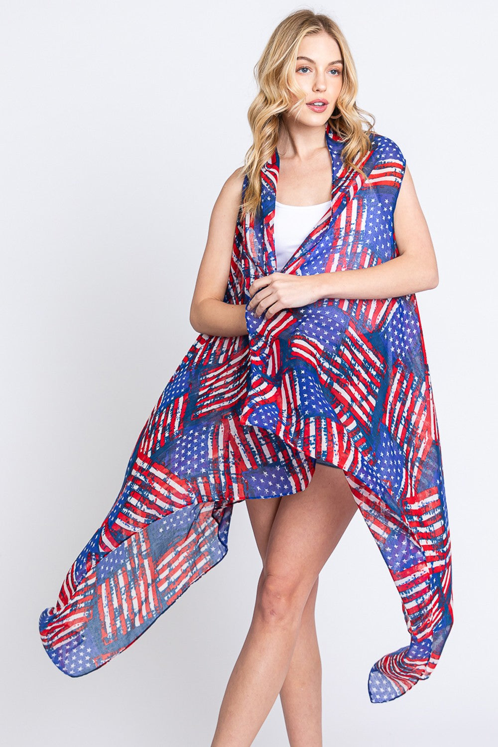 Semi See-through American Flag Print Vest