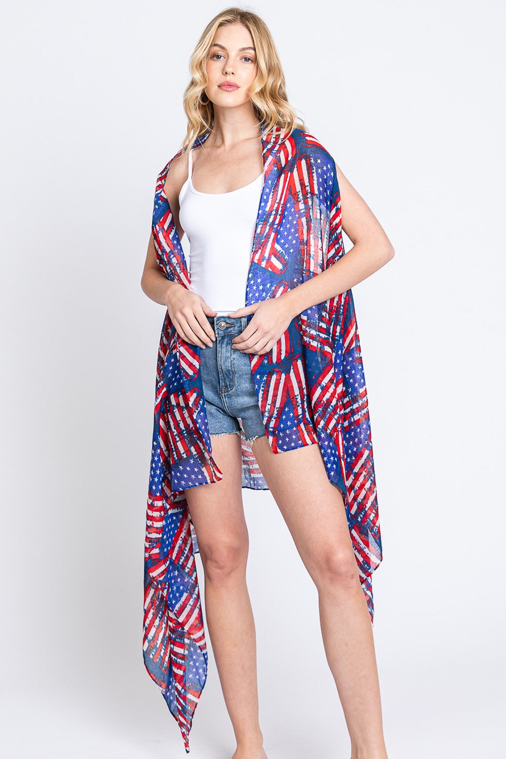 Semi See-through American Flag Print Vest