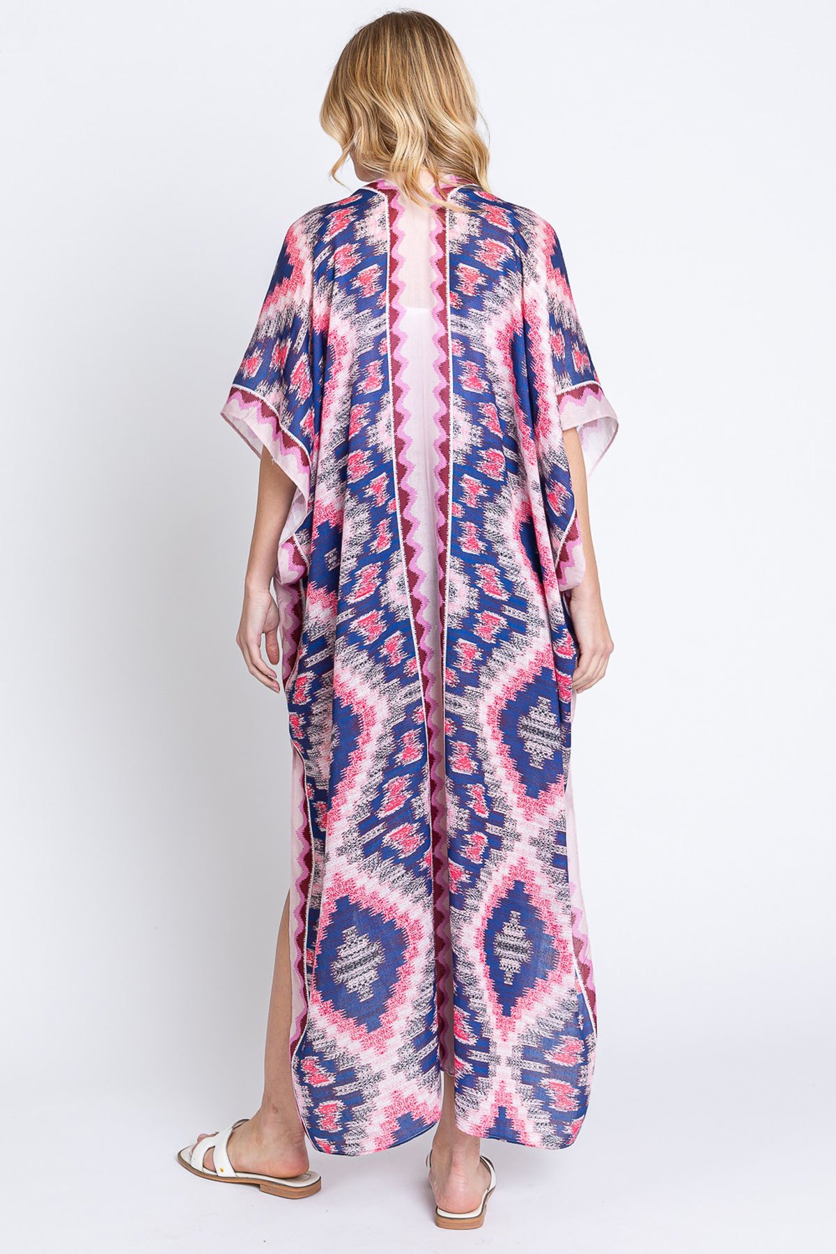 Aztec Print Open Front Long Kimono