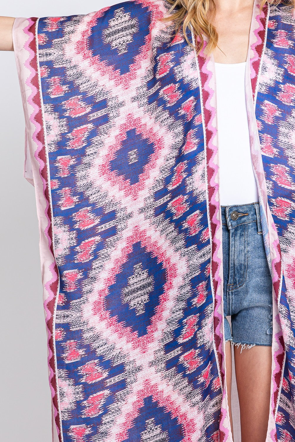 Aztec Print Open Front Long Kimono