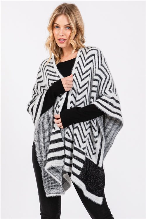 Fuzzy Chevron Pattern Ruana