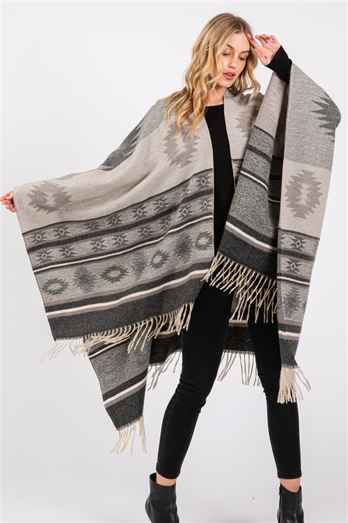 Aztec Pattern Fringe Ruana
