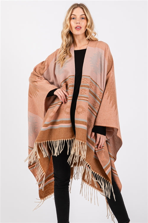 Aztec Pattern Fringe Ruana