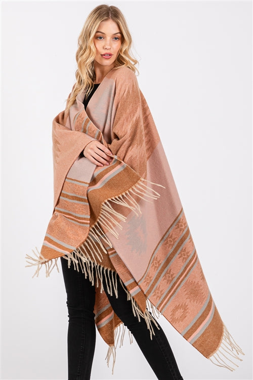 Aztec Pattern Fringe Ruana