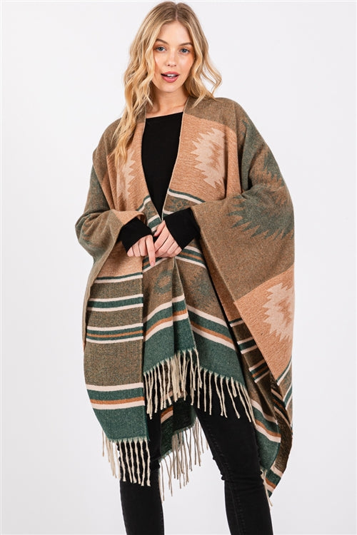 Aztec Pattern Fringe Ruana