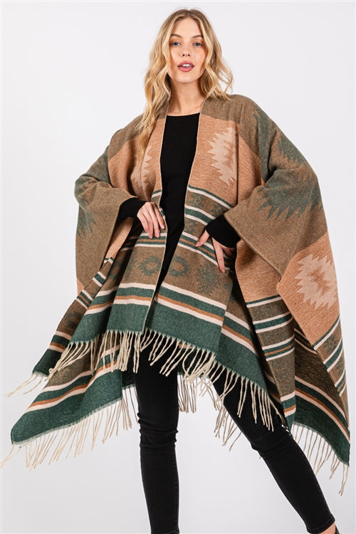 Aztec Pattern Fringe Ruana