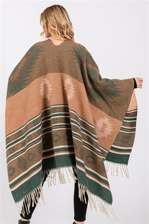 Aztec Pattern Fringe Ruana