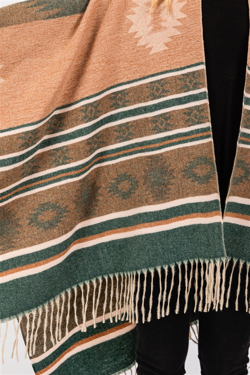 Aztec Pattern Fringe Ruana