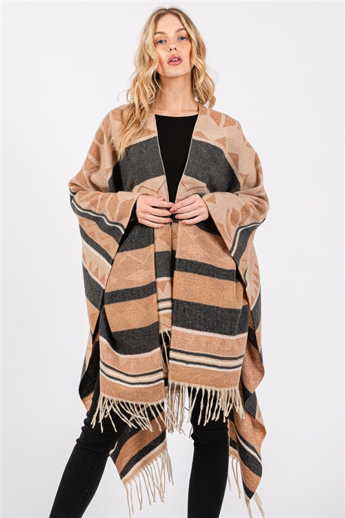 Aztec Pattern Fringe Ruana