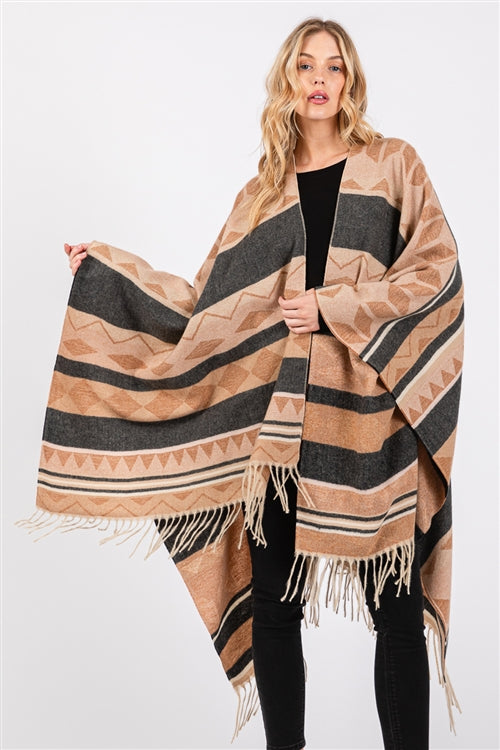 Aztec Pattern Fringe Ruana