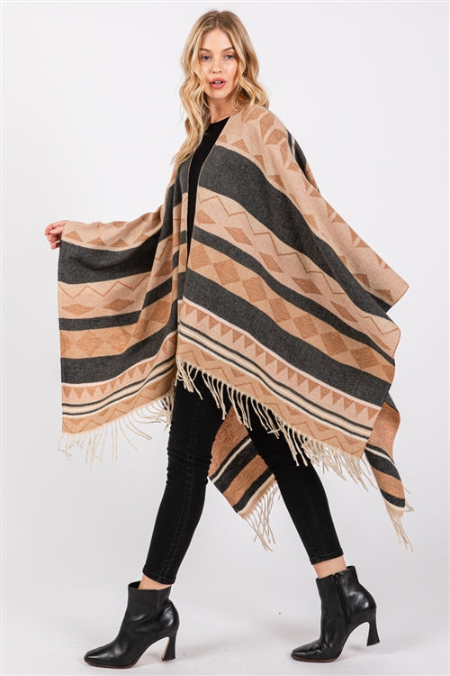 Aztec Pattern Fringe Ruana