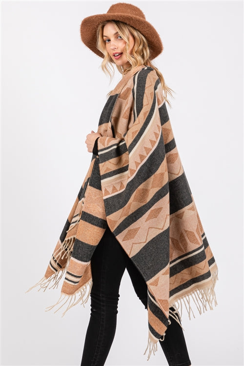 Aztec Pattern Fringe Ruana