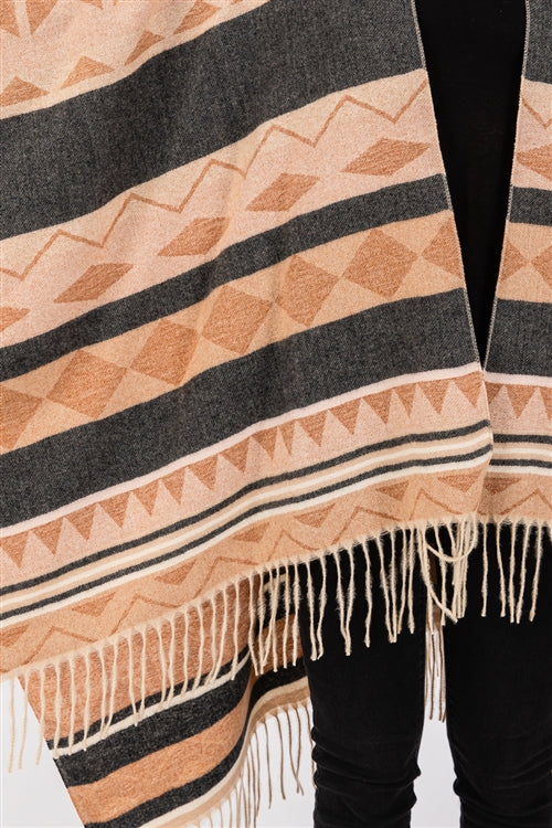 Aztec Pattern Fringe Ruana