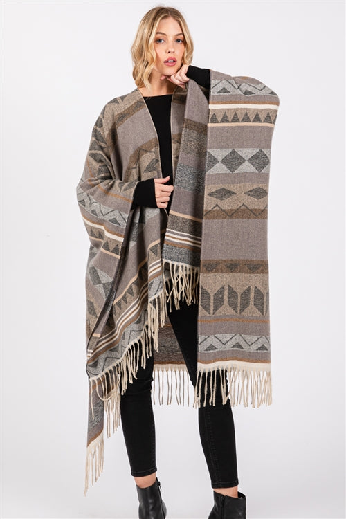 Aztec Pattern Fringe Ruana
