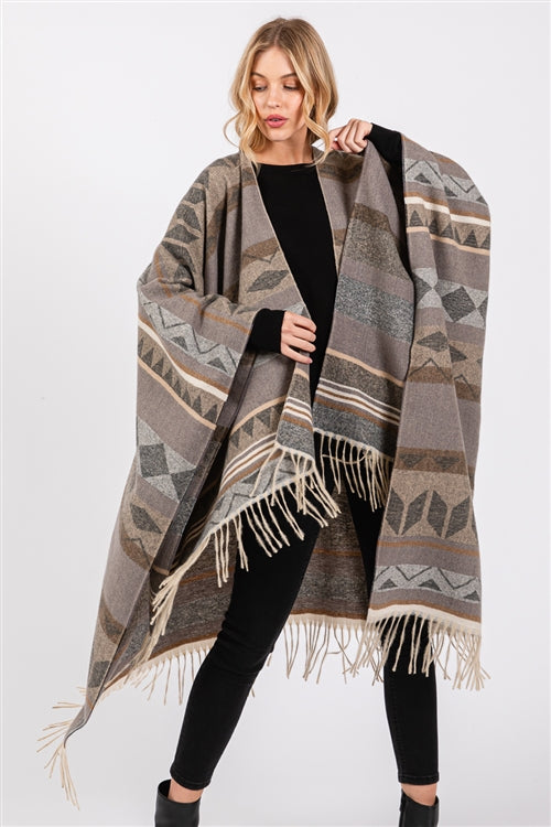 Aztec Pattern Fringe Ruana