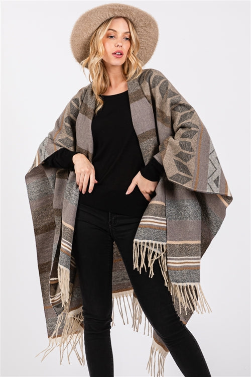 Aztec Pattern Fringe Ruana
