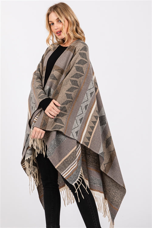 Aztec Pattern Fringe Ruana